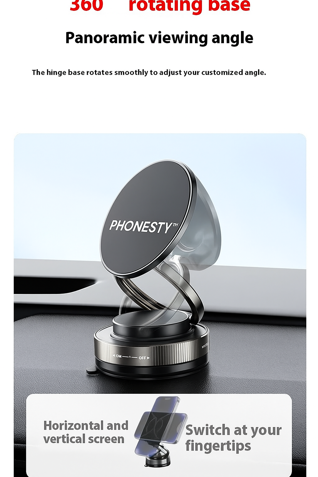 PHONESTY™ Vacuum Phone Mount - Sleek Black Design with Strong Suction

